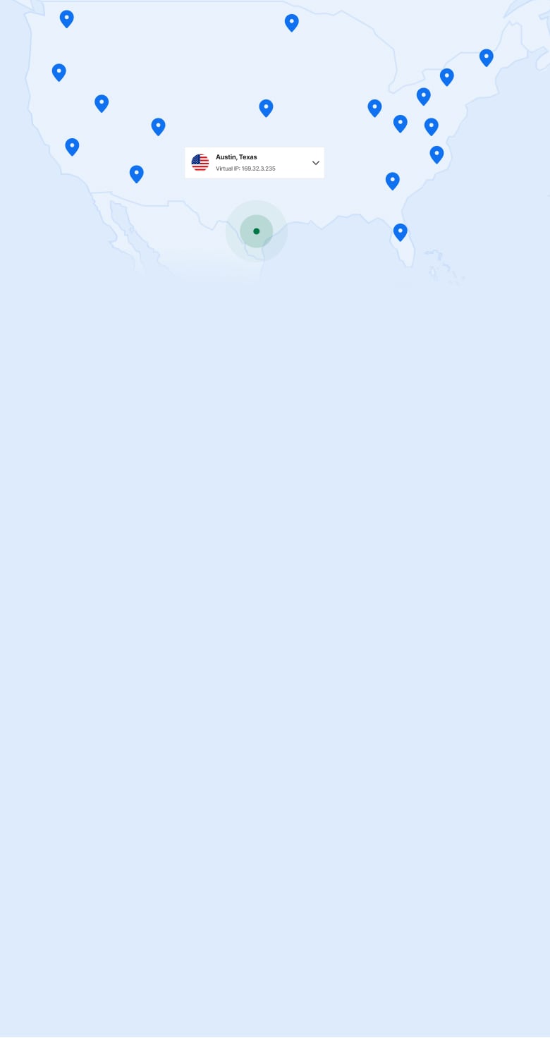 Mapa USA se špendlíky označujícími umístění serverů