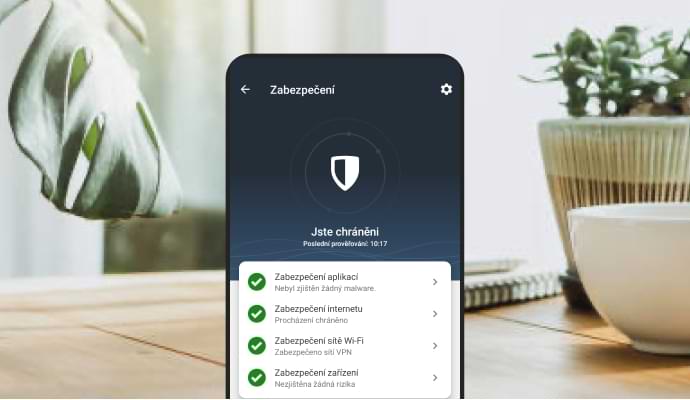 Mobilní telefon zobrazující aplikaci Norton Mobile Security